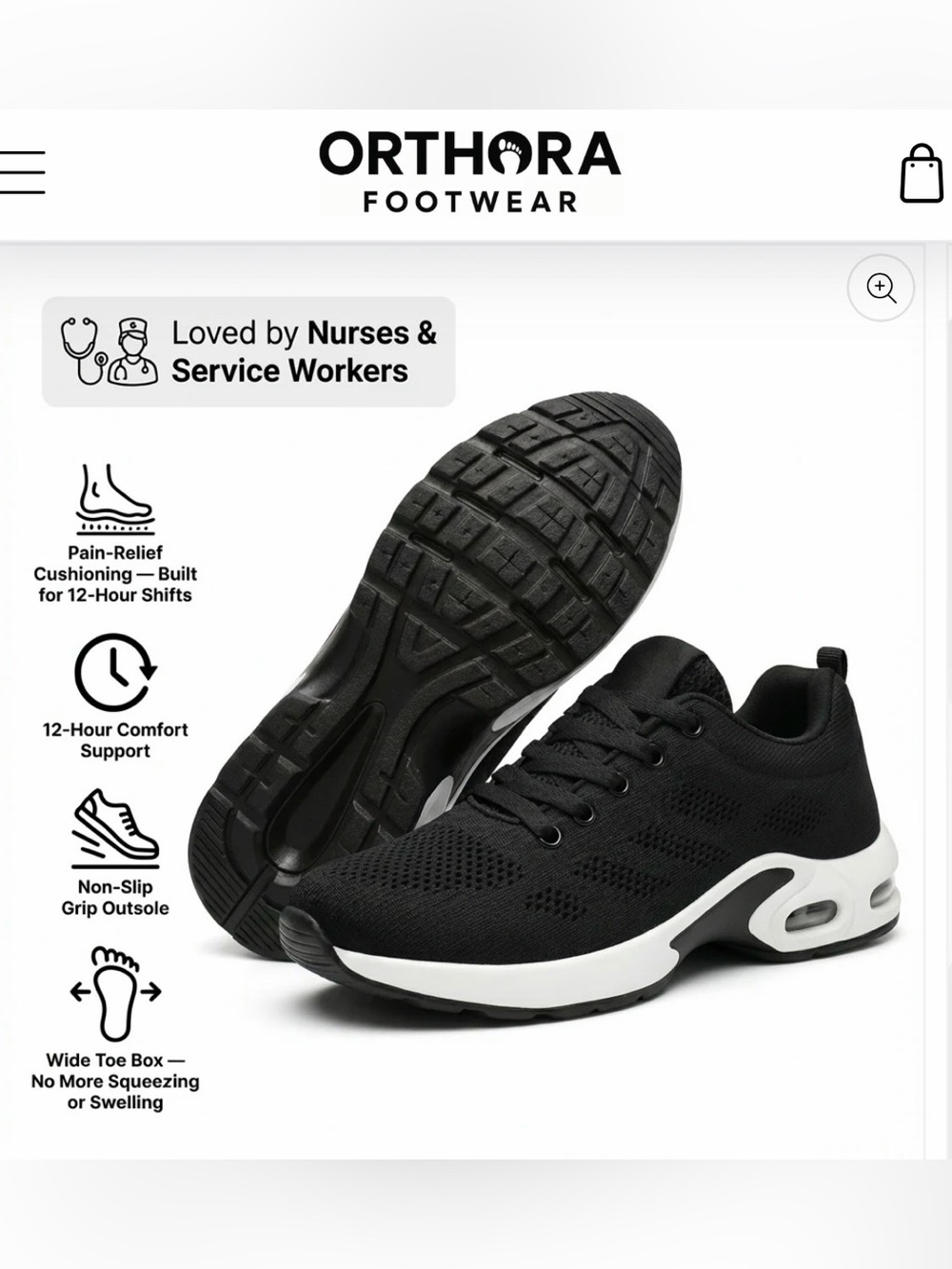 Orthora Women's Black Supportive Walking Sneakers